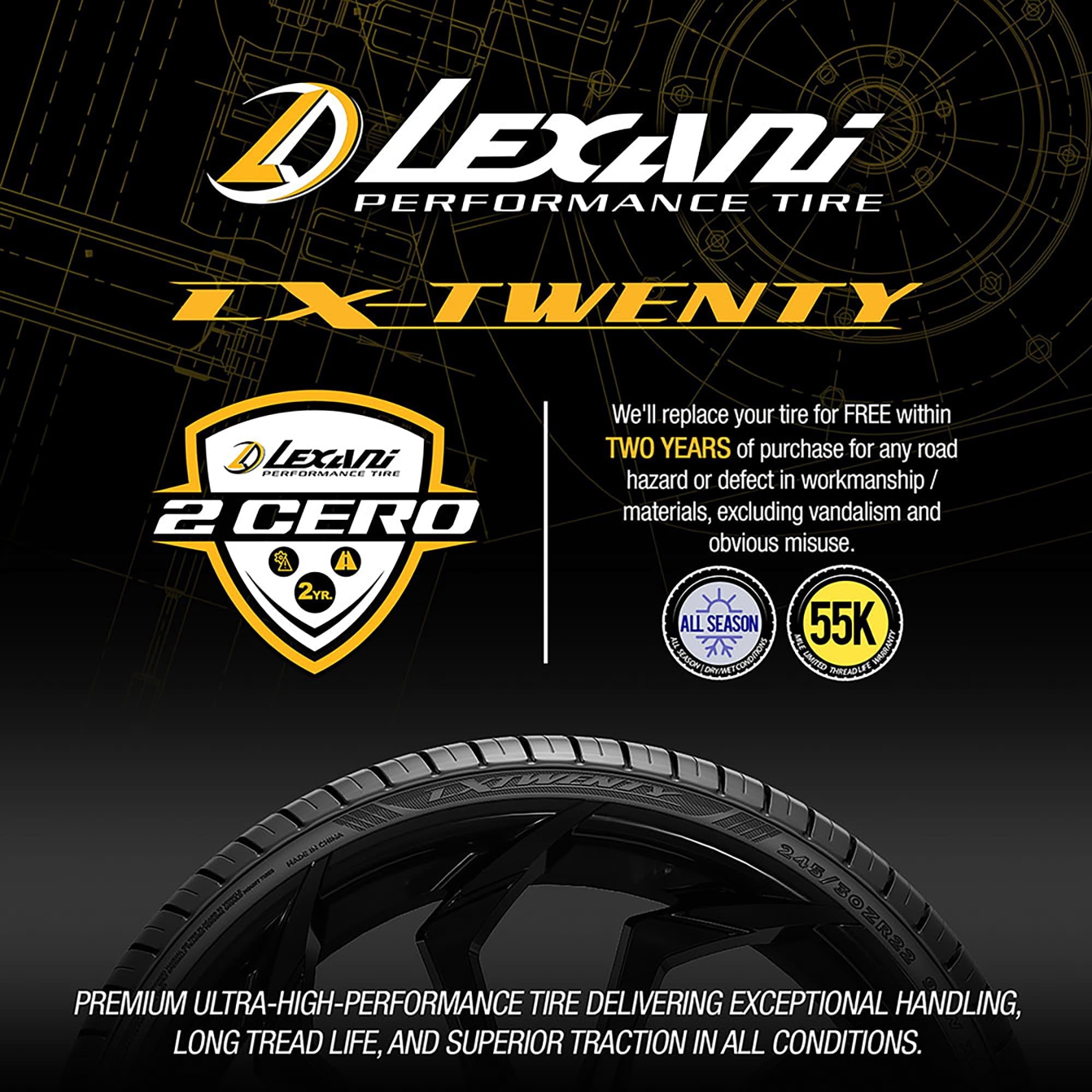 Lexani LX-Twenty Performance 255/45R20 105W Passenger Tire Lexani