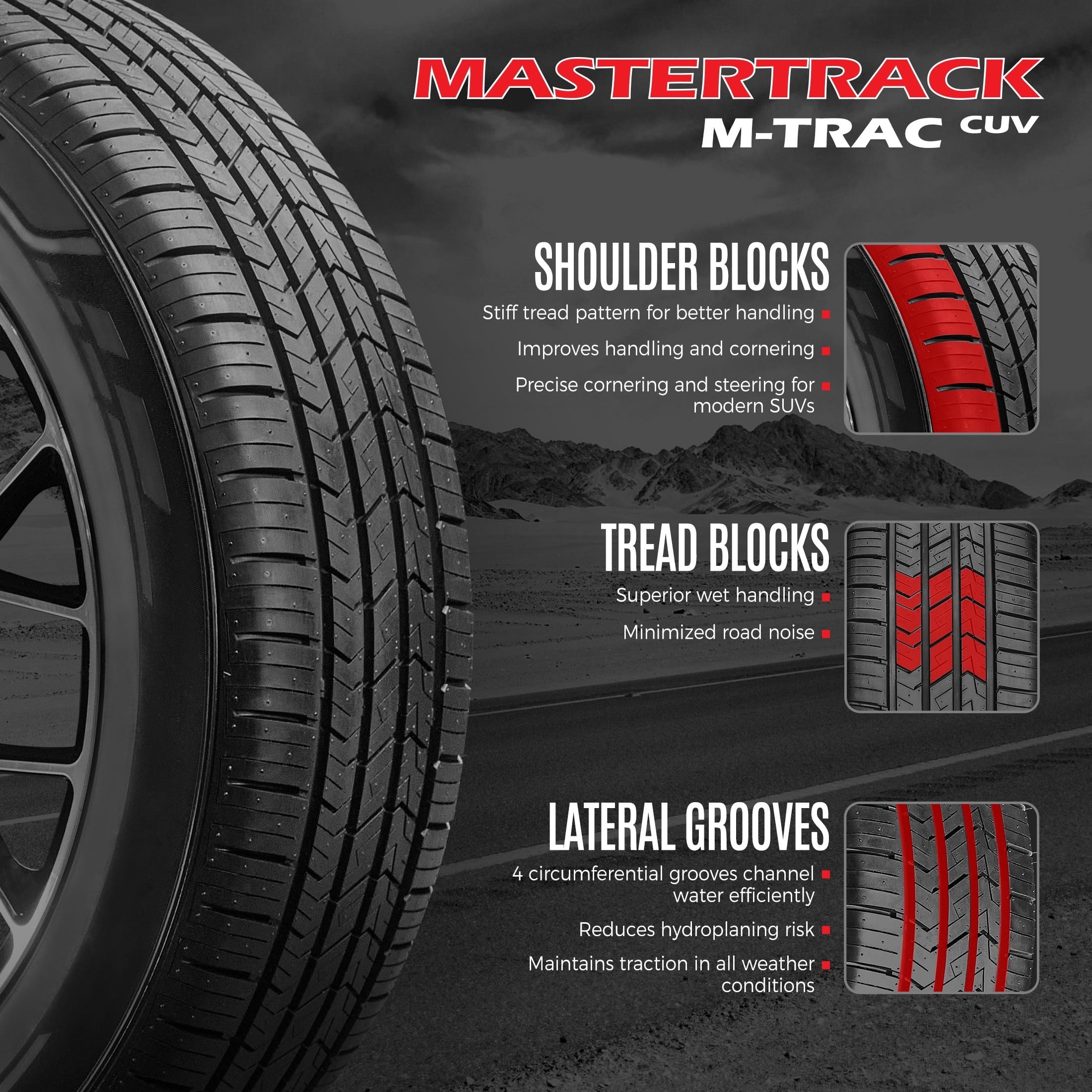 Mastertrack M-TRAC CUV All Season 225/55R18 98V Crossover CUV/SUV Tire 225/55/18(Tire Only) Mastertrack