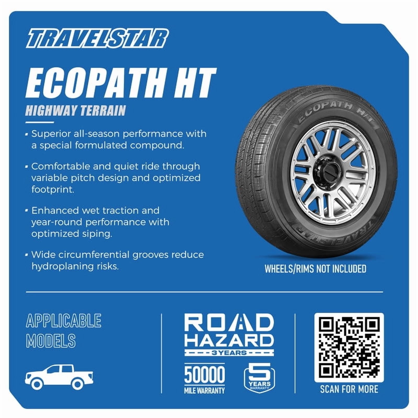 Travelstar Ecopath HT LT225/75R16 LT225/75/16 10 Ply Load Range E 115/112S Highway Light Truck Tire (No Wheels) Travelstar