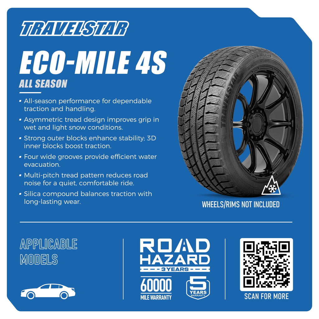 Travelstar Eco-Mile 4S 205/65R16 95H All Weather Passenger Tire 205/65/16(Tire Only) Travelstar